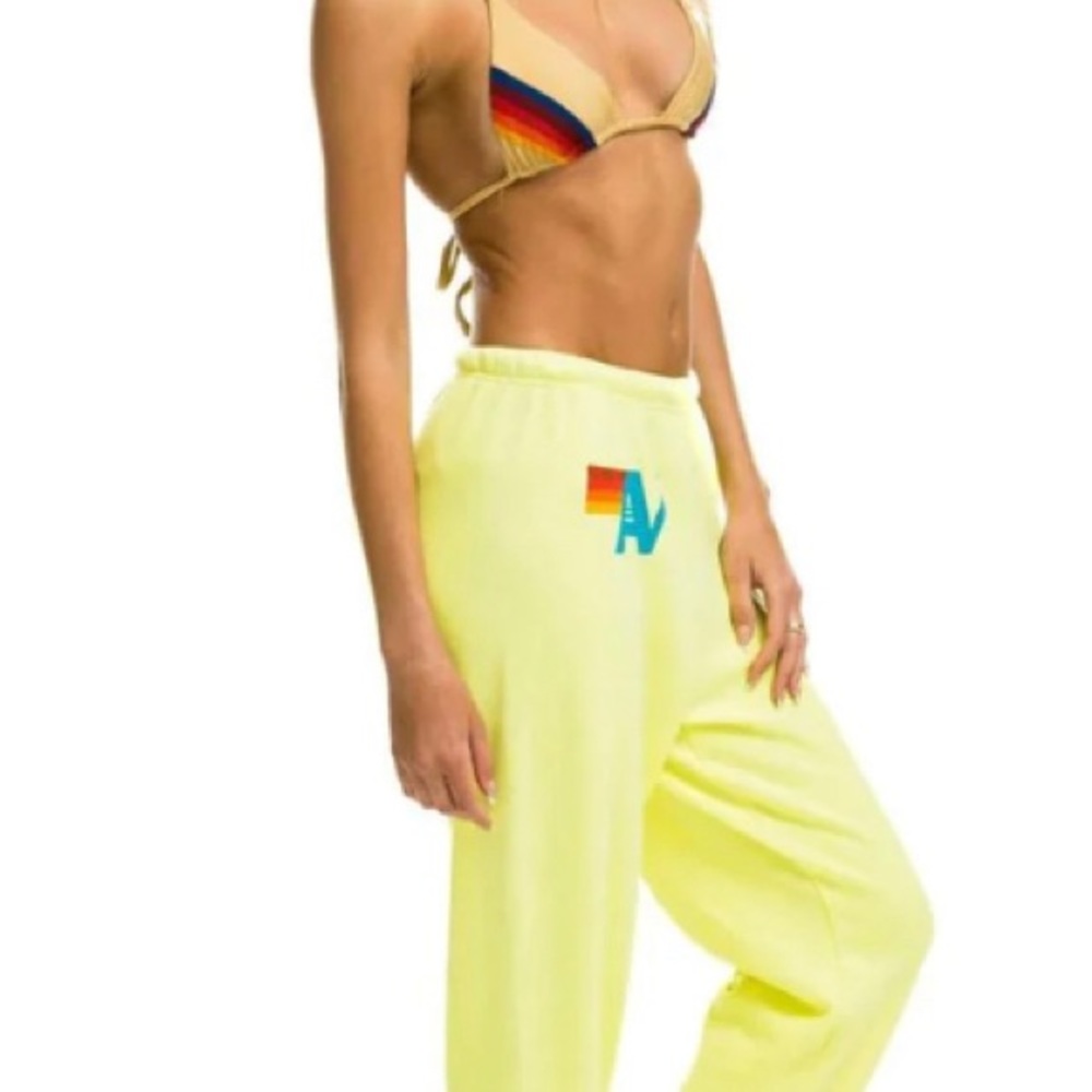 Aviator Nation Women's Logo Sweatpants - Neon Yellow SMALL